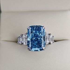 Platinum 6.09 CTW Lab Grown Diamond Ring with Fancy Blue Center and IGI Report